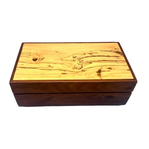Handcrafted Wooden Jewelry Box With Spalted Maple Lid R Wilson 2000 7.5 x 4.25" - Picture 1 of 13